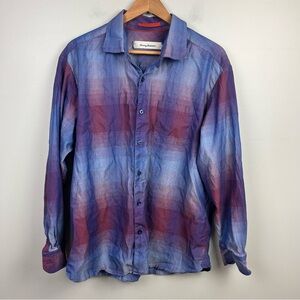 Tommy Bahama Shirt Men’s XL Button Up Red/blue  Ombre Cotton Silk Long Sleeve